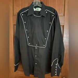 Men's Black Western Shirt with White Piping